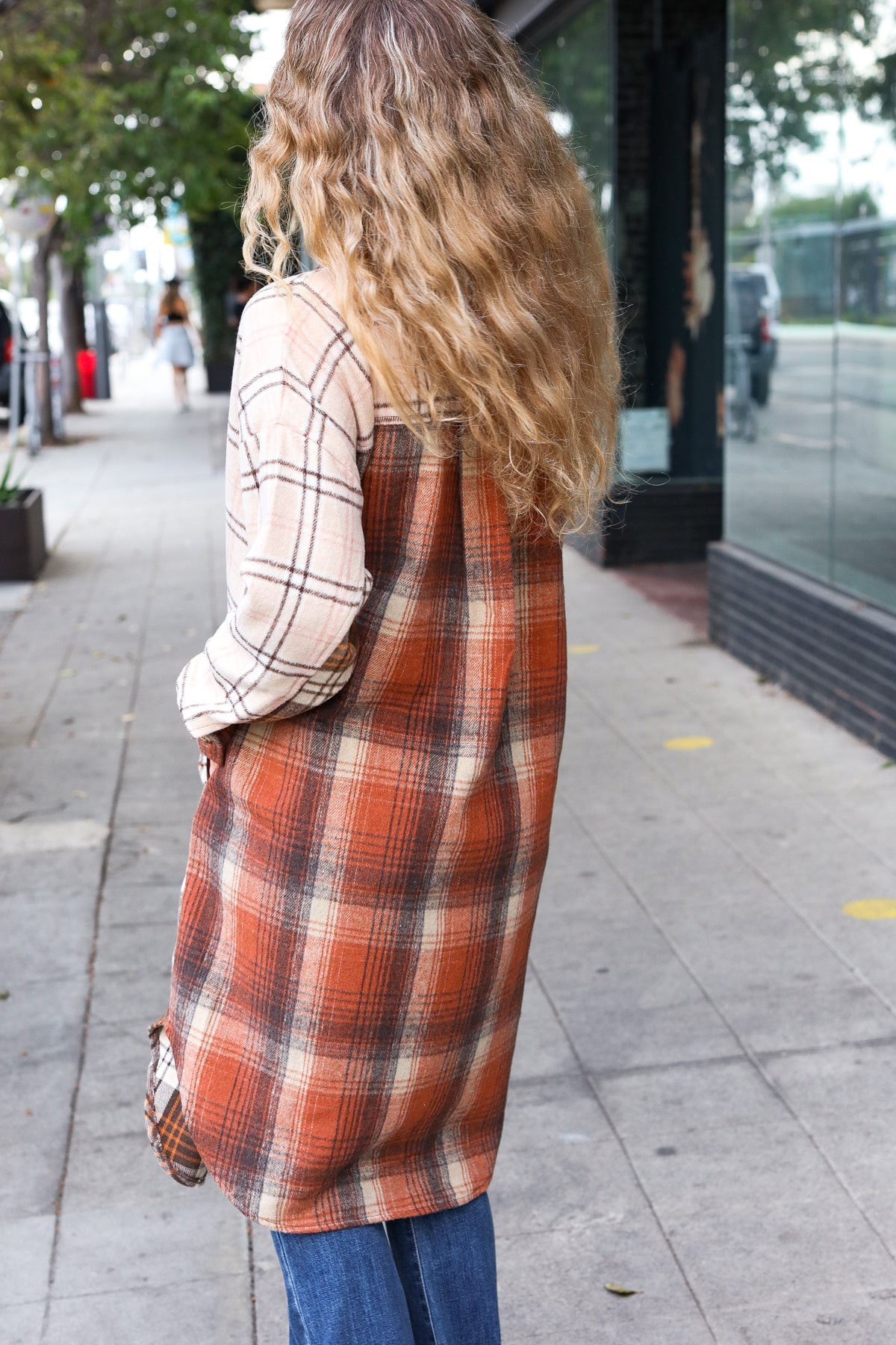 Stand Out Rust & Taupe Color Block Plaid Longline Shacket-Modish Lily, Tecumseh Michigan