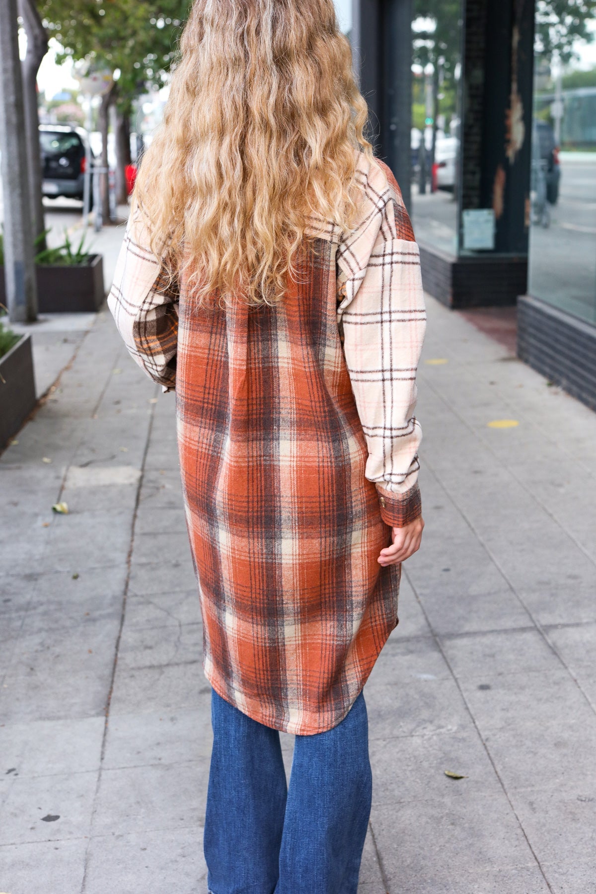 Stand Out Rust & Taupe Color Block Plaid Longline Shacket-Modish Lily, Tecumseh Michigan