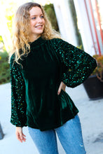 Load image into Gallery viewer, Under the Lights Hunter Green Velvet &amp; Sequins Mock Neck Top-Modish Lily, Tecumseh Michigan
