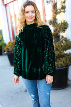Load image into Gallery viewer, Under the Lights Hunter Green Velvet &amp; Sequins Mock Neck Top-Modish Lily, Tecumseh Michigan
