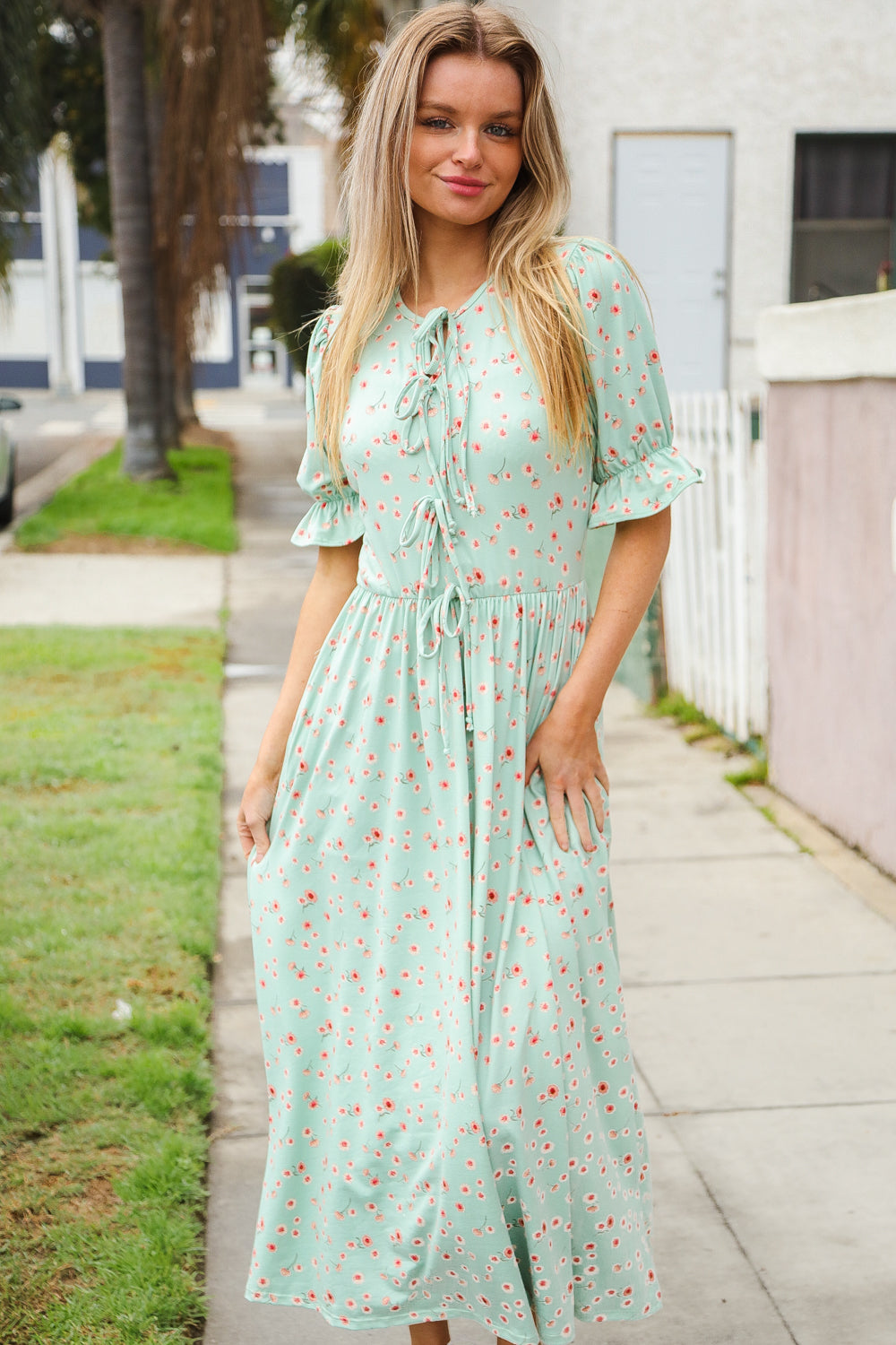 Spring Fever Ribbon Bow Tie Ditzy Floral Fit & Flare Dress-Modish Lily, Tecumseh Michigan