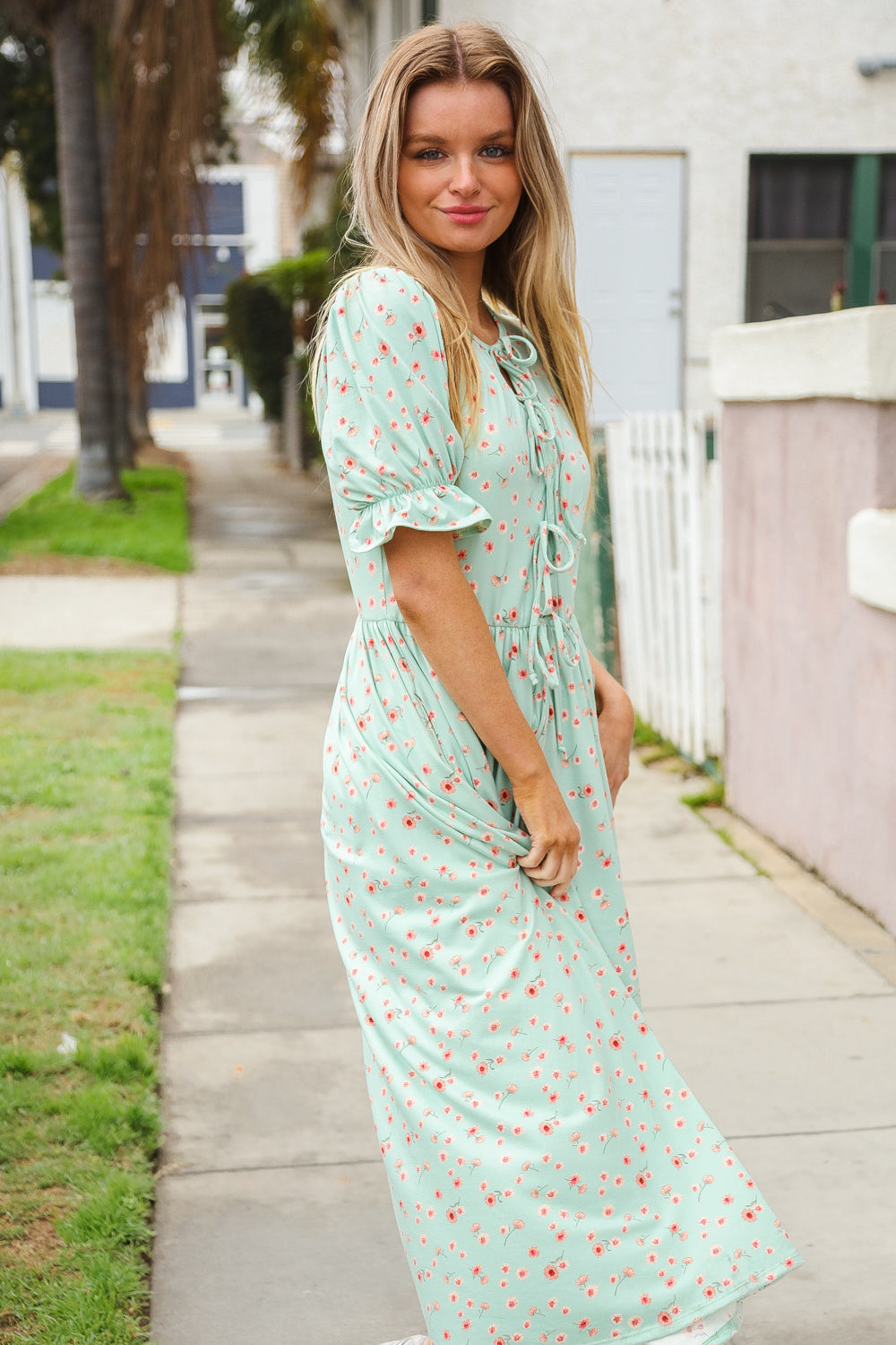 Spring Fever Ribbon Bow Tie Ditzy Floral Fit & Flare Dress-Modish Lily, Tecumseh Michigan