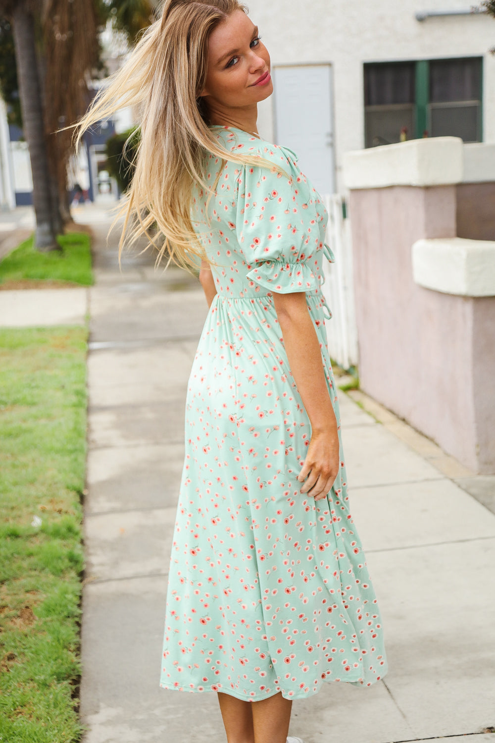 Spring Fever Ribbon Bow Tie Ditzy Floral Fit & Flare Dress-Modish Lily, Tecumseh Michigan