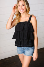 Load image into Gallery viewer, Black Eyelet Tiered Sleeveless Lined Top-Modish Lily, Tecumseh Michigan
