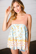 Load image into Gallery viewer, Orange &amp; Blue Two Tone Floral Back Tie Tank-Modish Lily, Tecumseh Michigan
