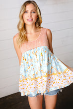 Load image into Gallery viewer, Orange &amp; Blue Two Tone Floral Back Tie Tank-Modish Lily, Tecumseh Michigan

