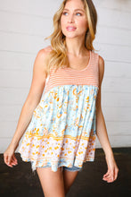 Load image into Gallery viewer, Orange &amp; Blue Two Tone Floral Back Tie Tank-Modish Lily, Tecumseh Michigan

