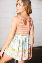 Load image into Gallery viewer, Orange &amp; Blue Two Tone Floral Back Tie Tank-Modish Lily, Tecumseh Michigan
