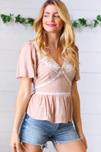 Load image into Gallery viewer, Taupe Crinkle Embroidered Smocked Babydoll Top-Modish Lily, Tecumseh Michigan
