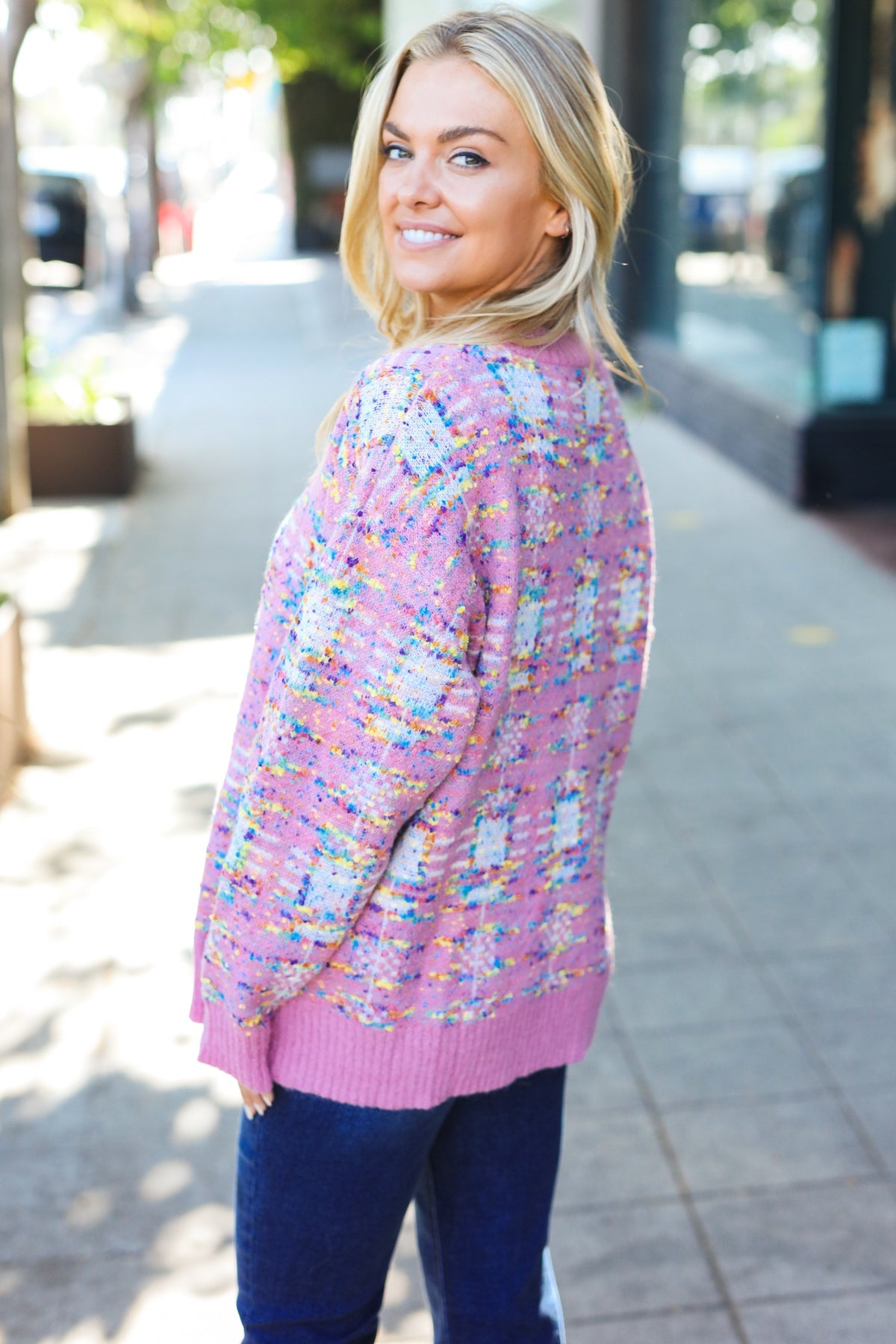 Adorable Pink Multicolor Popcorn Knit Sweater-Modish Lily, Tecumseh Michigan