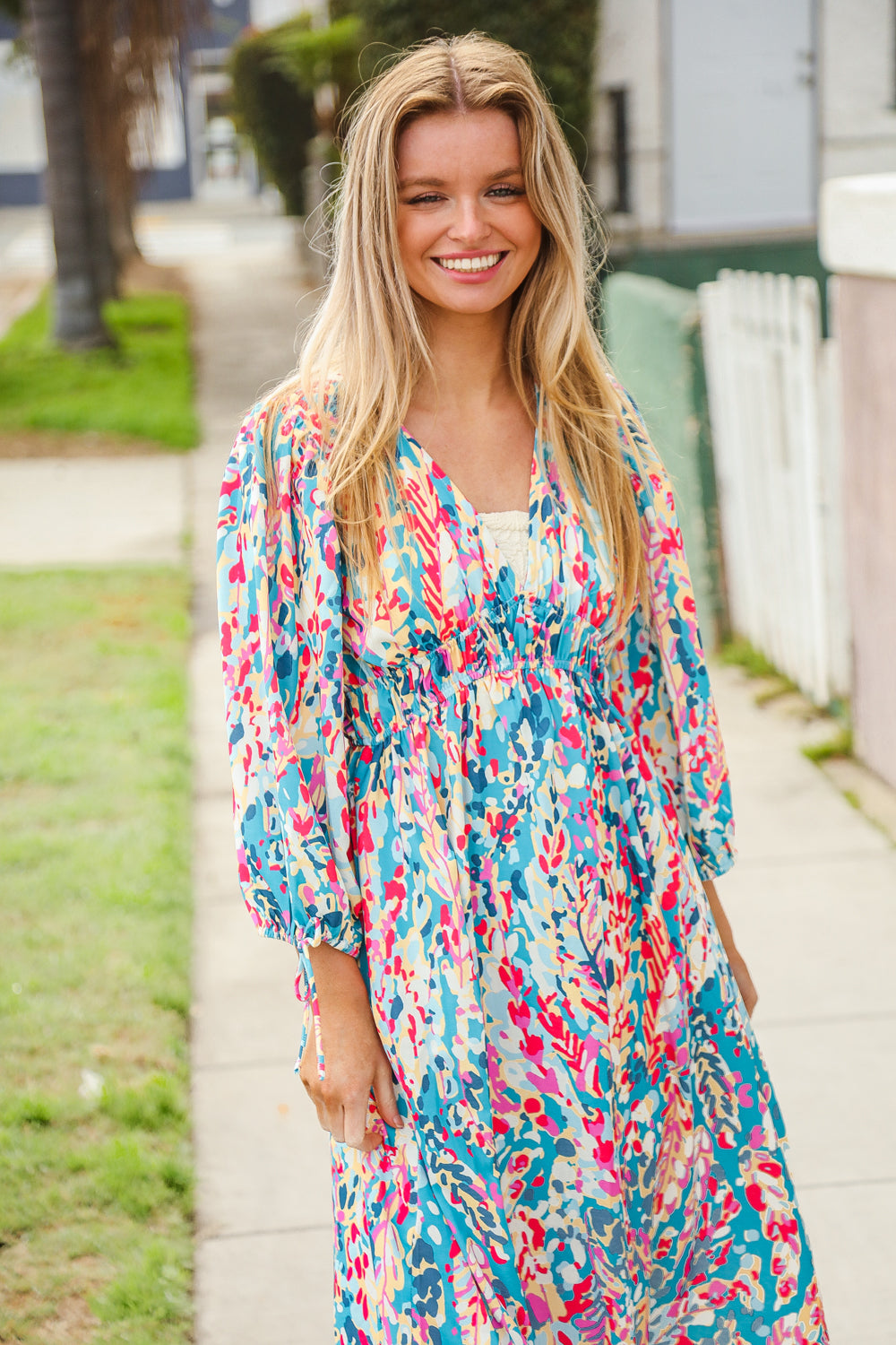 Star Struck Vintage Floral Midi Dress with Side Pockets-Modish Lily, Tecumseh Michigan