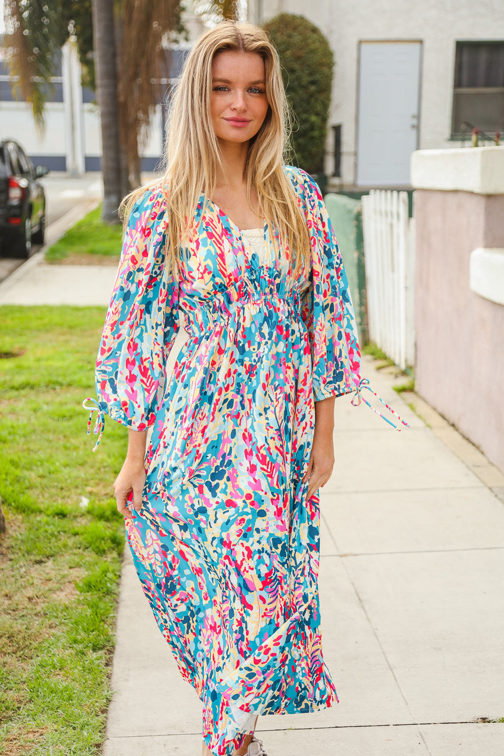 Star Struck Vintage Floral Midi Dress with Side Pockets-Modish Lily, Tecumseh Michigan