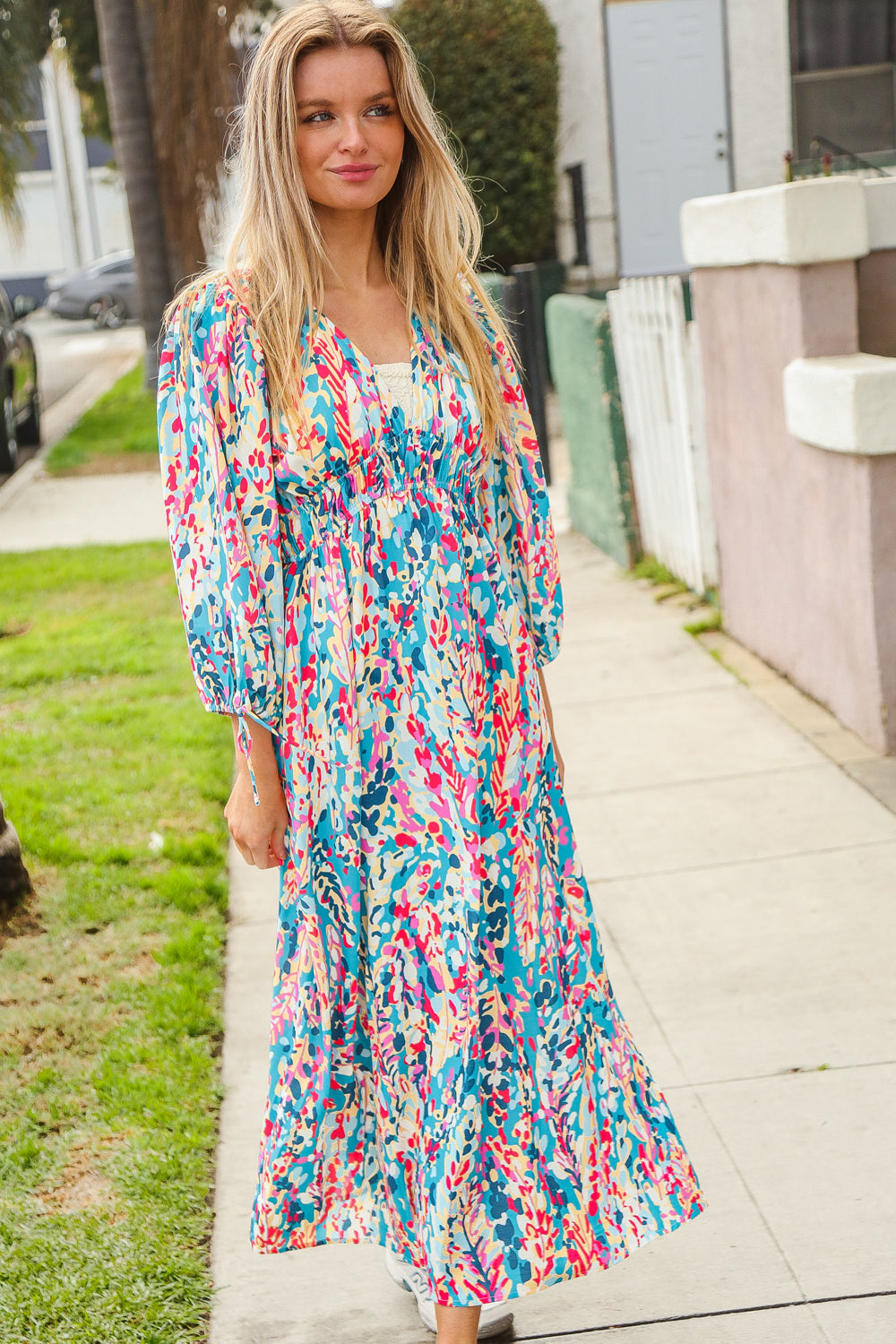 Star Struck Vintage Floral Midi Dress with Side Pockets-Modish Lily, Tecumseh Michigan