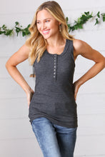 Load image into Gallery viewer, Charcoal Cotton Rib Henley Button Down Tank Top-Modish Lily, Tecumseh Michigan

