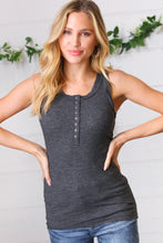 Load image into Gallery viewer, Charcoal Cotton Rib Henley Button Down Tank Top-Modish Lily, Tecumseh Michigan
