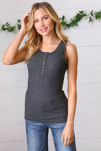 Load image into Gallery viewer, Charcoal Cotton Rib Henley Button Down Tank Top-Modish Lily, Tecumseh Michigan
