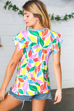 Load image into Gallery viewer, Green &amp; Yellow Floral Leaf Flutter Sleeve Top-Modish Lily, Tecumseh Michigan
