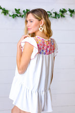 Load image into Gallery viewer, Ivory Floral Embroidery Print Ruffle Sleeve Yoke Top-Modish Lily, Tecumseh Michigan
