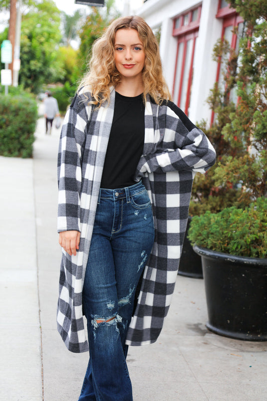 Get To Know You Black Buffalo Plaid Hacci Cardigan-Modish Lily, Tecumseh Michigan