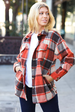 On My Way Up Rust Plaid Flannel Button Down Shacket-Modish Lily, Tecumseh Michigan