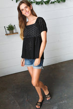 Load image into Gallery viewer, Black Eyelet Puff Sleeve Babydoll Top-Modish Lily, Tecumseh Michigan
