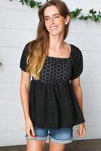 Load image into Gallery viewer, Black Eyelet Puff Sleeve Babydoll Top-Modish Lily, Tecumseh Michigan
