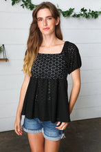 Load image into Gallery viewer, Black Eyelet Puff Sleeve Babydoll Top-Modish Lily, Tecumseh Michigan
