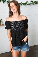 Load image into Gallery viewer, Black Eyelet Puff Sleeve Babydoll Top-Modish Lily, Tecumseh Michigan
