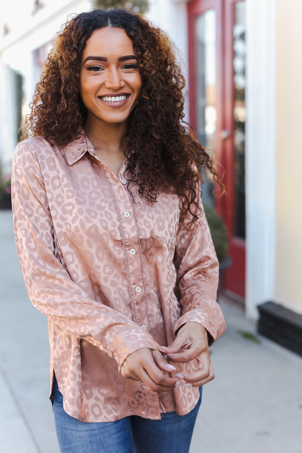 Diva Dreams Neude Animal Print Button Down Lace Shirt Top-Modish Lily, Tecumseh Michigan