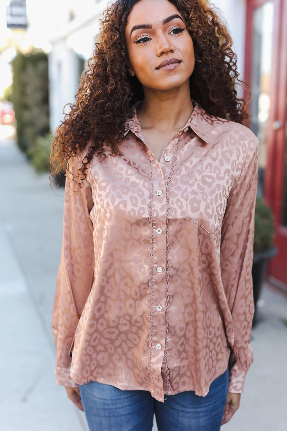 Diva Dreams Neude Animal Print Button Down Lace Shirt Top-Modish Lily, Tecumseh Michigan