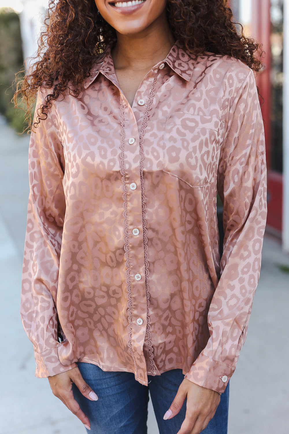 Diva Dreams Neude Animal Print Button Down Lace Shirt Top-Modish Lily, Tecumseh Michigan