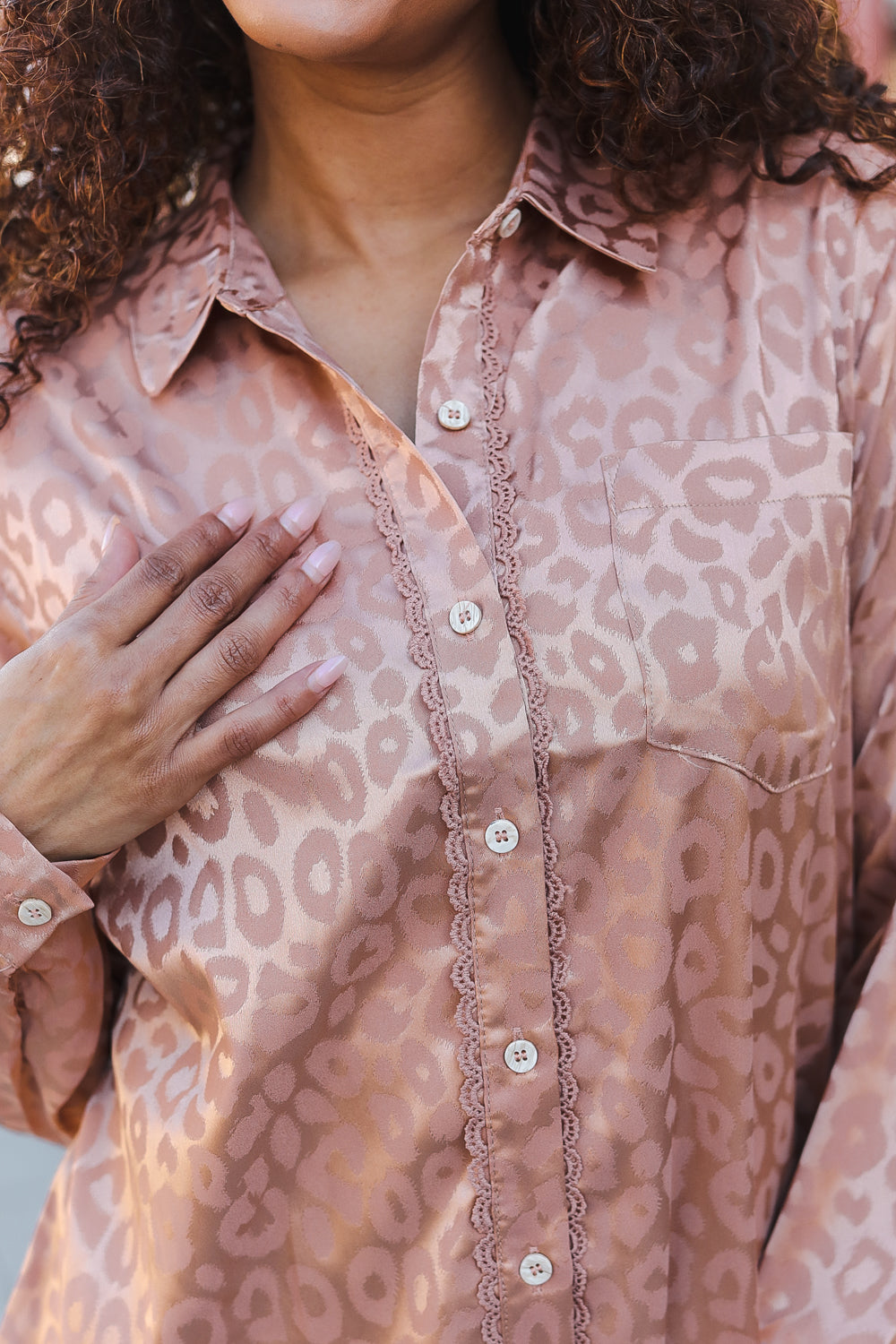 Diva Dreams Neude Animal Print Button Down Lace Shirt Top-Modish Lily, Tecumseh Michigan