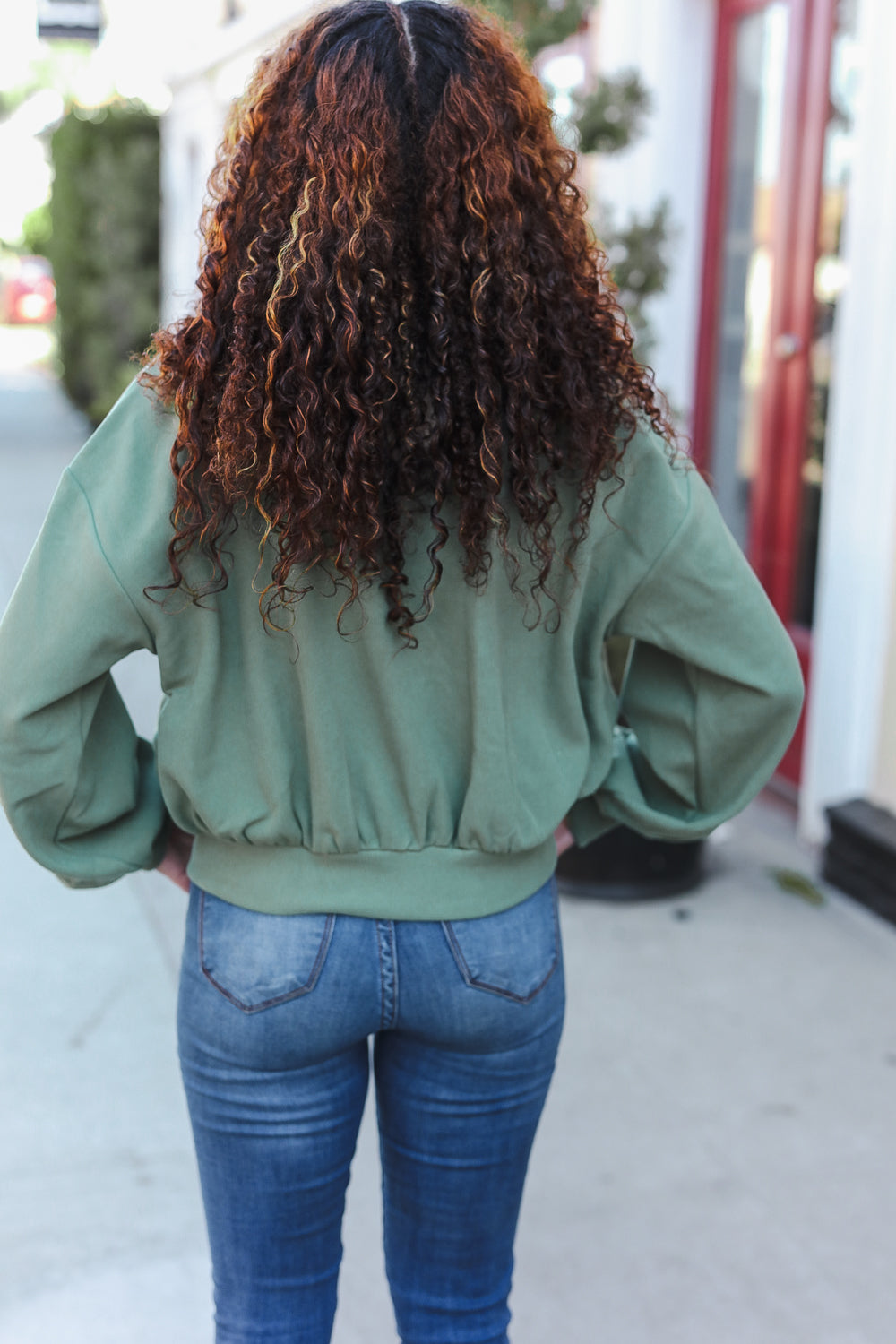 Weekend Ready Green Boyfriend Button Down Cropped Jacket-Modish Lily, Tecumseh Michigan