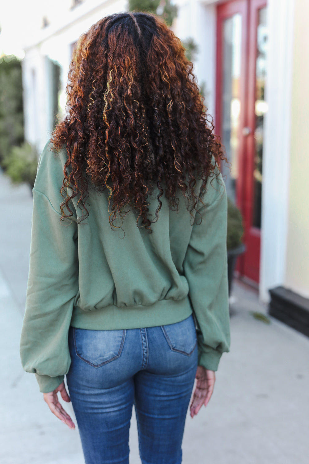 Weekend Ready Green Boyfriend Button Down Cropped Jacket-Modish Lily, Tecumseh Michigan