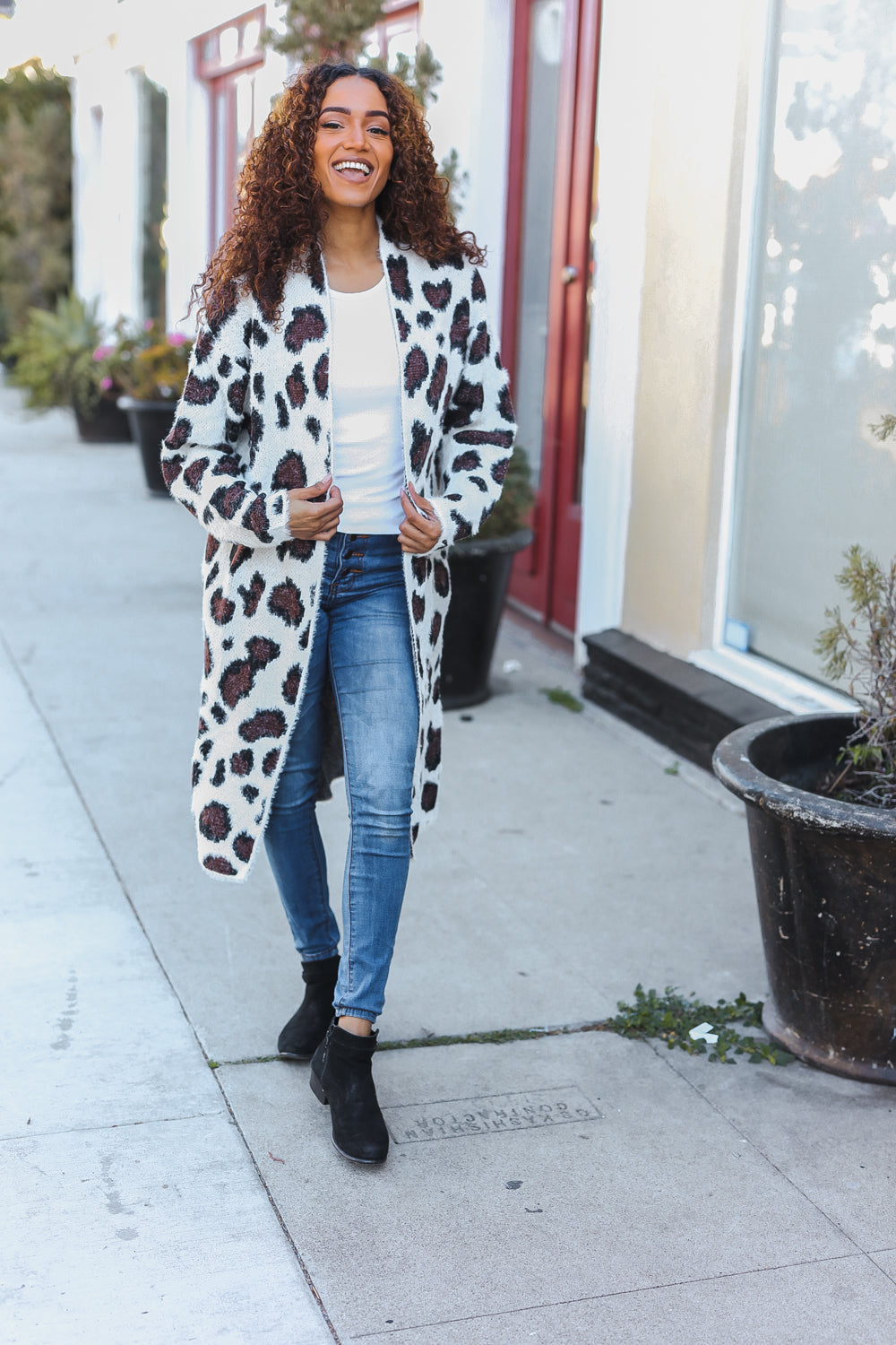 Boldly You Cream Fury Knit Animal Print Open Duster Cardigan-Modish Lily, Tecumseh Michigan