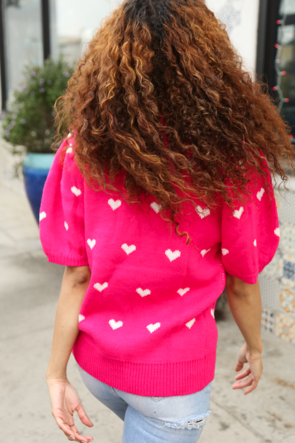 Be Mine Pink & White Heart Oversized Jacquard Sweater-Modish Lily, Tecumseh Michigan