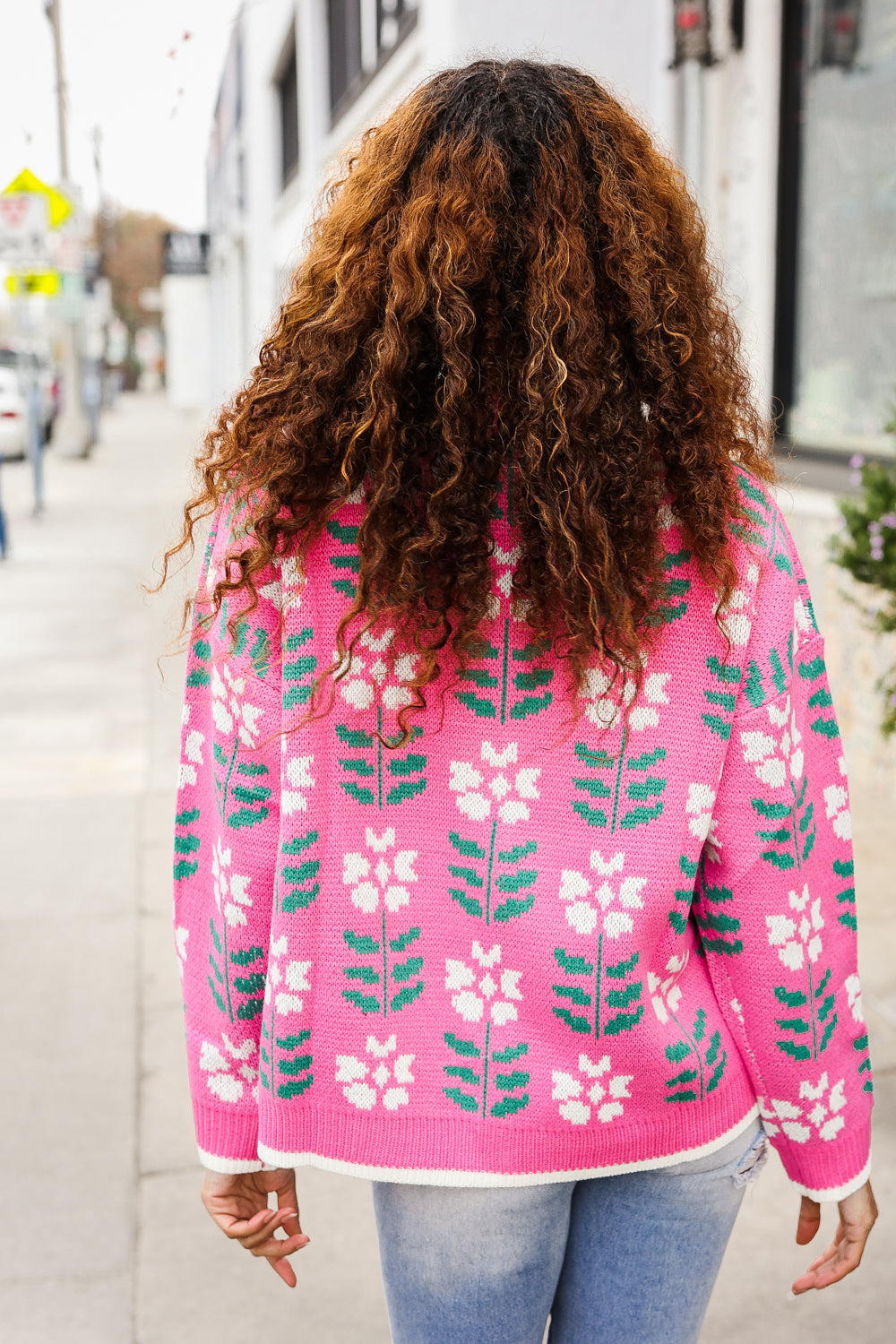 All For Love Fuchsia Flower Print Button Down Knit Cardigan-Modish Lily, Tecumseh Michigan