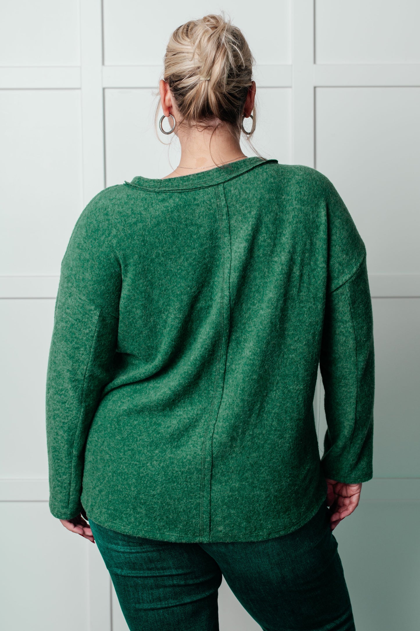 Simple Silhouette Brushed Hacci Sweater in Dark Green-Tops-Modish Lily, Tecumseh Michigan