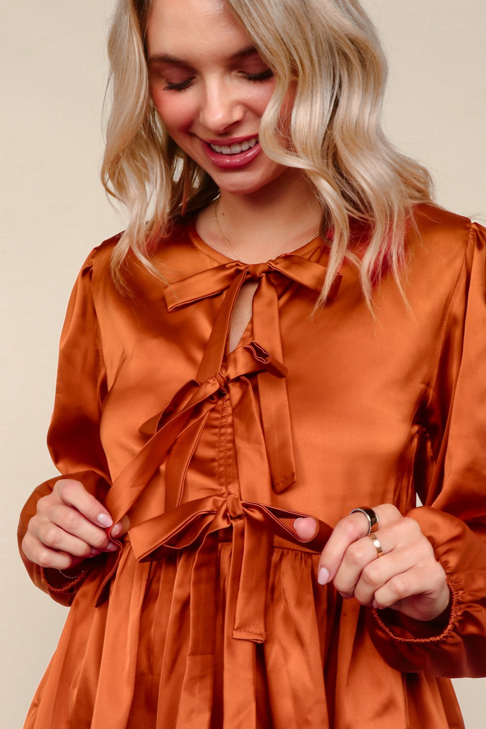 Tied Up in Style Rust Ribbon Blouse-Modish Lily, Tecumseh Michigan