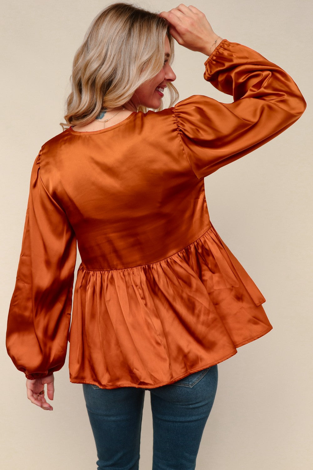 Tied Up in Style Rust Ribbon Blouse-Modish Lily, Tecumseh Michigan