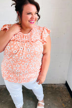 Load image into Gallery viewer, Peach Floral Print Frilled Short Sleeve Yoke Top-Modish Lily, Tecumseh Michigan
