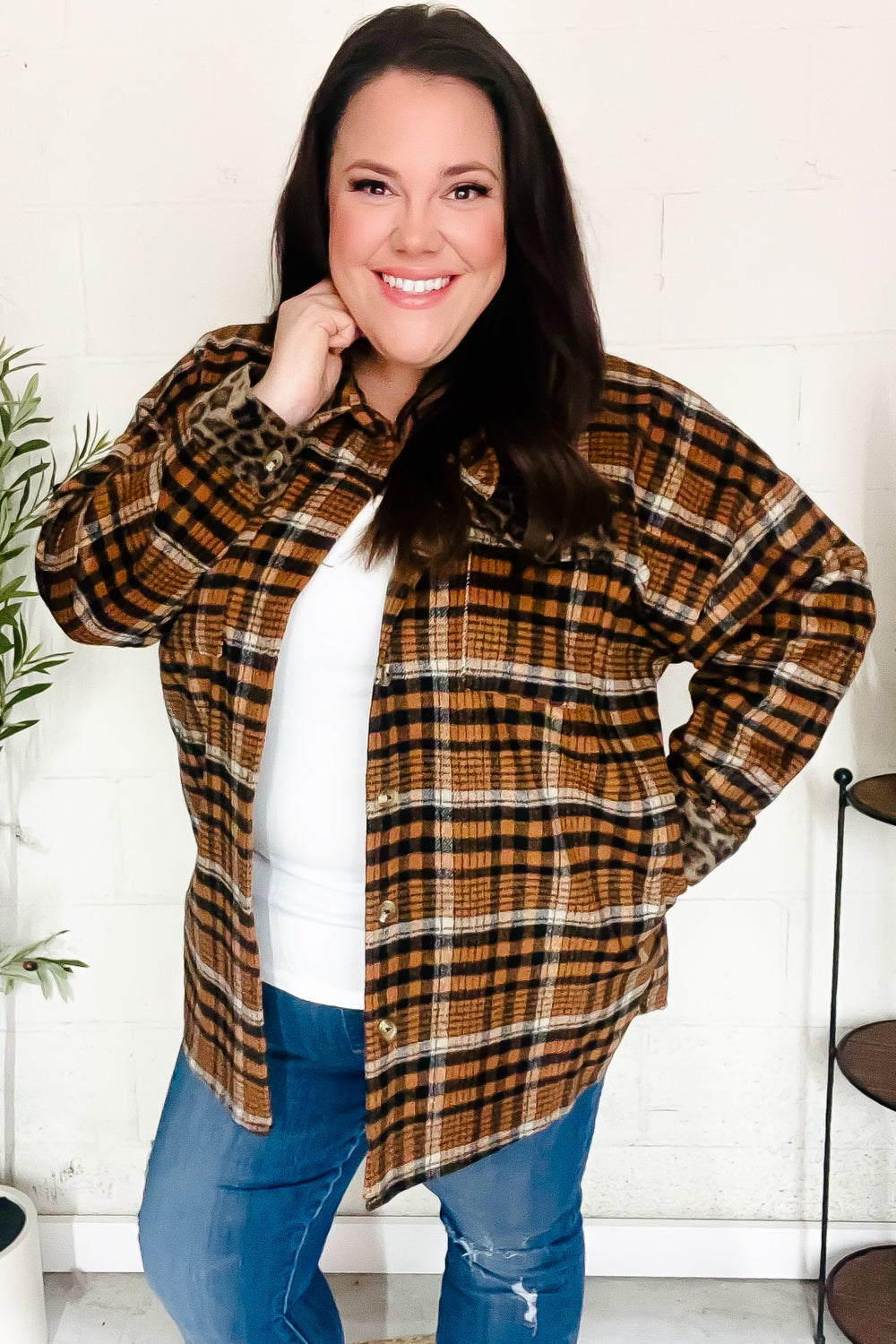 Put Together Rust Plaid & Animal Print Button Down Jacket-Modish Lily, Tecumseh Michigan