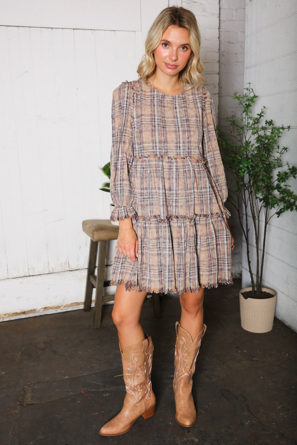 Sweet Tea on the Porch Plaid Tiered Dress-Modish Lily, Tecumseh Michigan