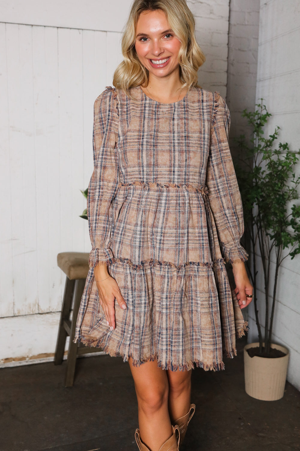 Sweet Tea on the Porch Plaid Tiered Dress-Modish Lily, Tecumseh Michigan
