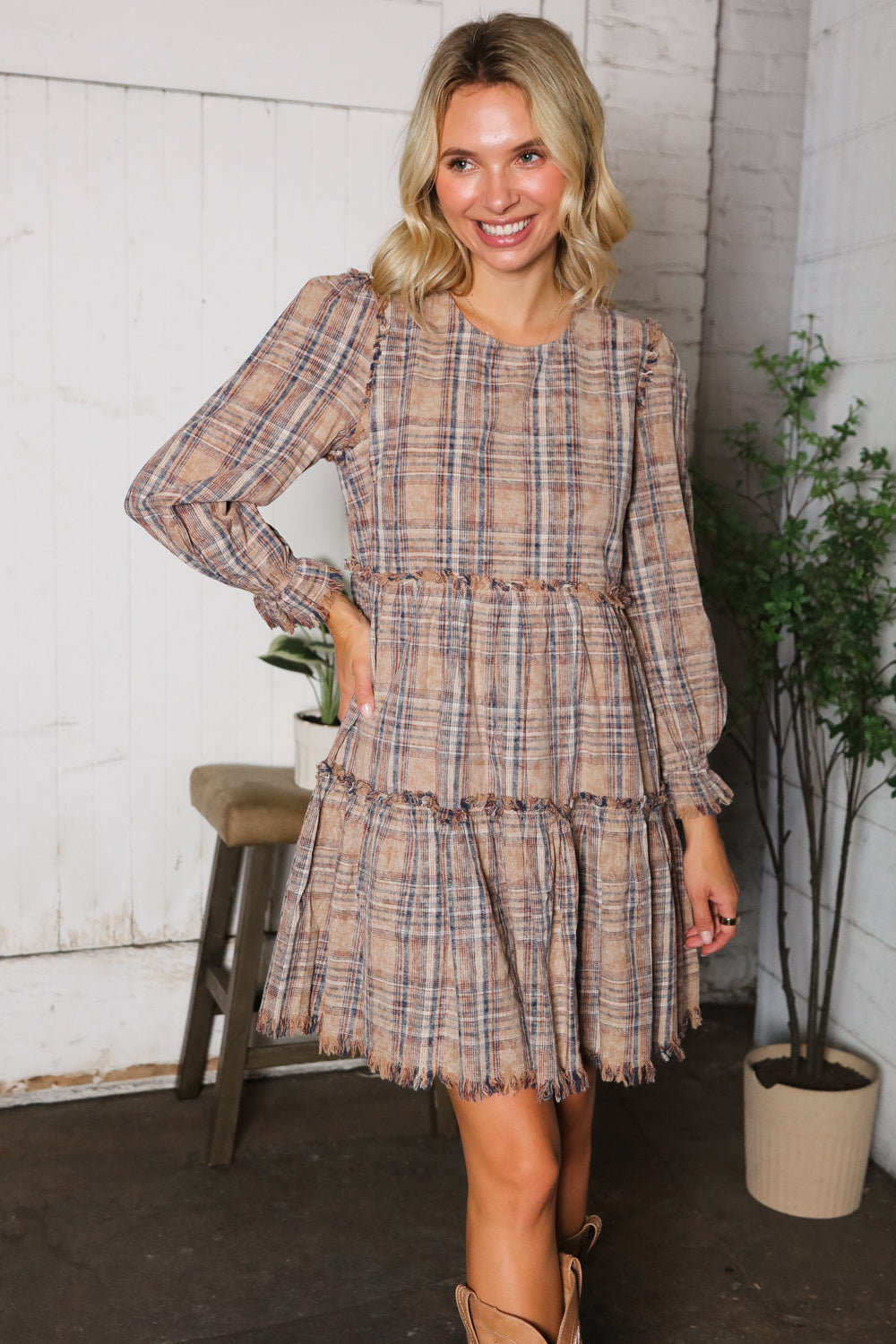 Sweet Tea on the Porch Plaid Tiered Dress-Modish Lily, Tecumseh Michigan