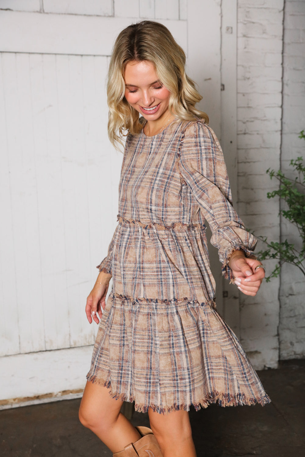 Sweet Tea on the Porch Plaid Tiered Dress-Modish Lily, Tecumseh Michigan