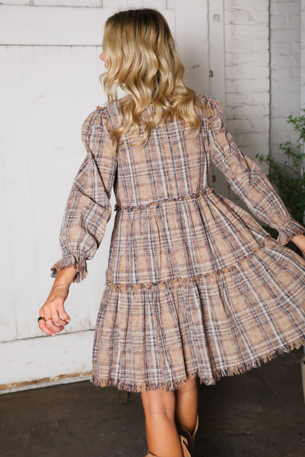 Sweet Tea on the Porch Plaid Tiered Dress-Modish Lily, Tecumseh Michigan