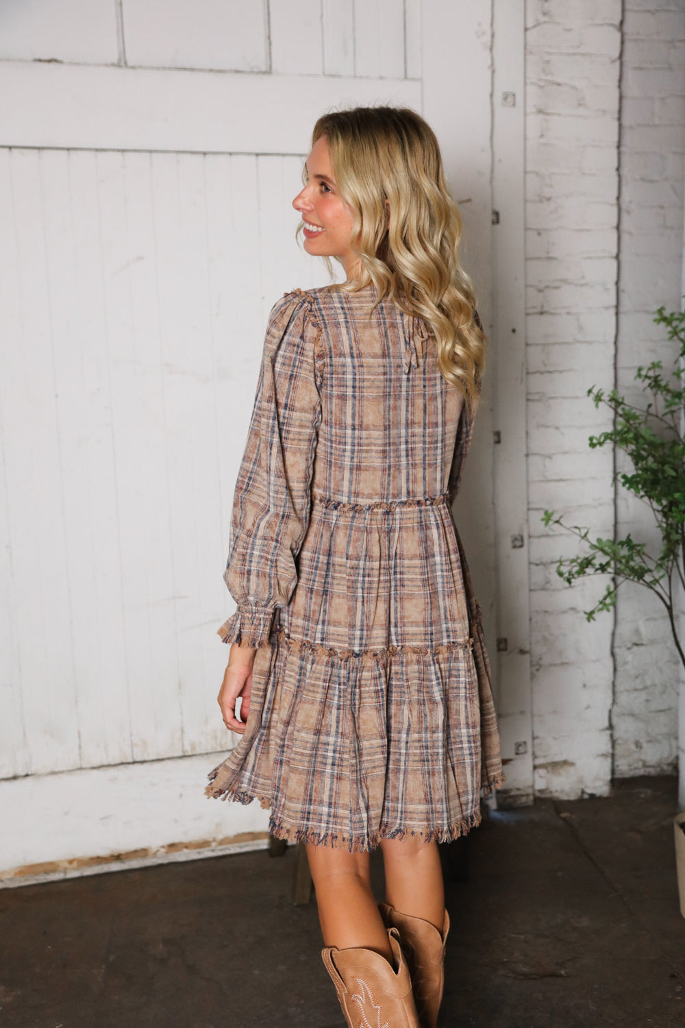 Sweet Tea on the Porch Plaid Tiered Dress-Modish Lily, Tecumseh Michigan