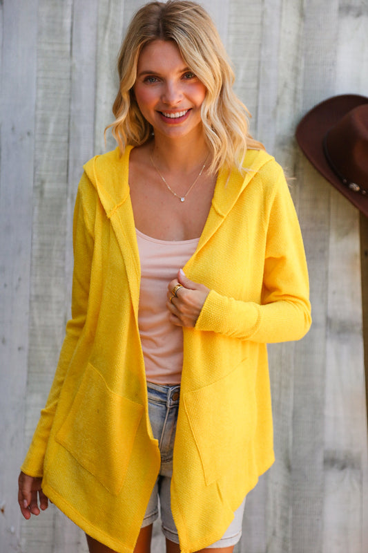 Coastal Breeze Sunflower Long Sleeve Open Hoodie Cardigan-Modish Lily, Tecumseh Michigan