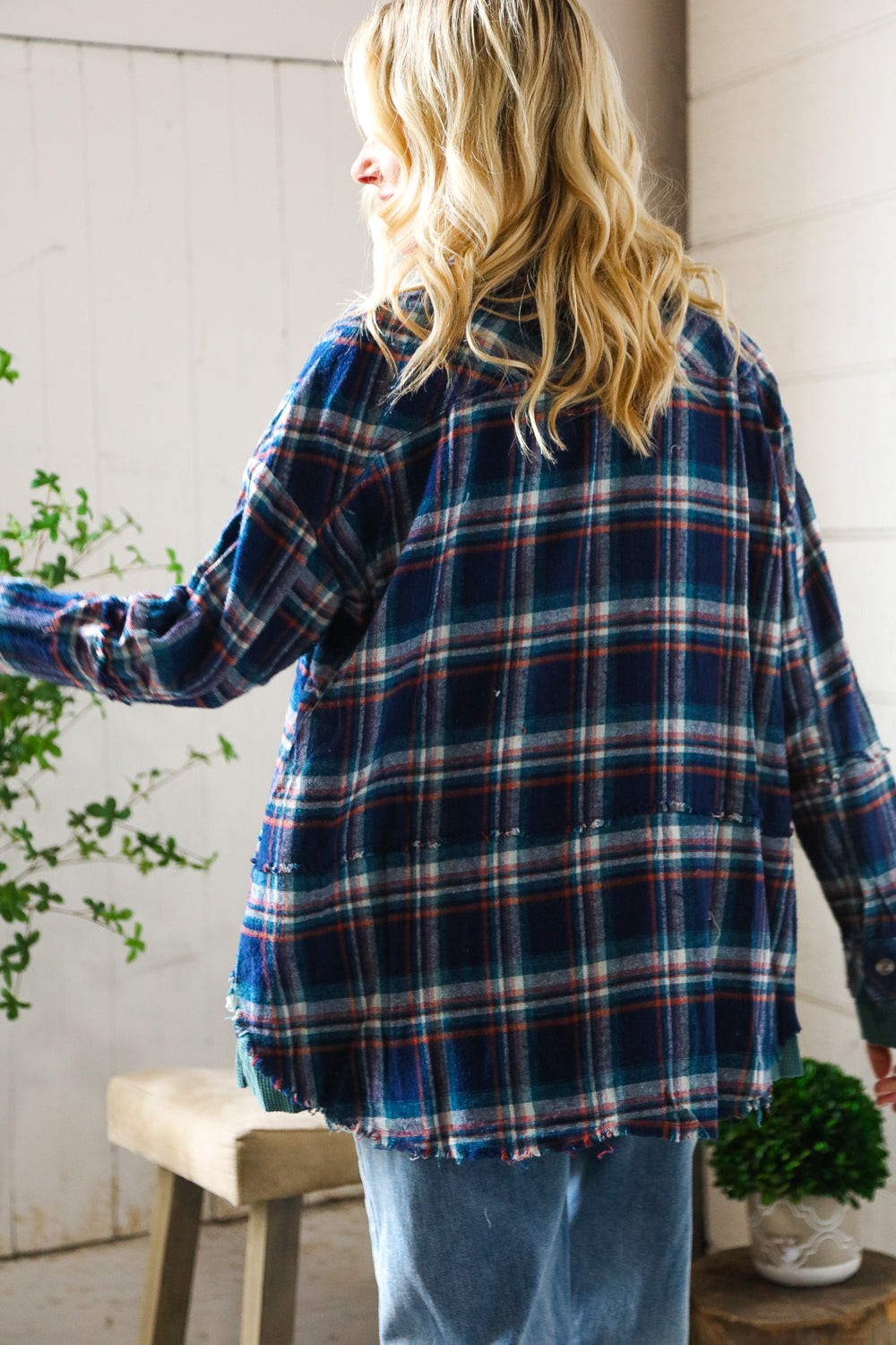 Cooler Days Navy Cotton Flannel with Thermal Trim-Modish Lily, Tecumseh Michigan